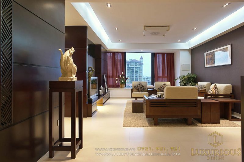 thiết kế nội thất chung cư 90m2 phong cách Á Đông