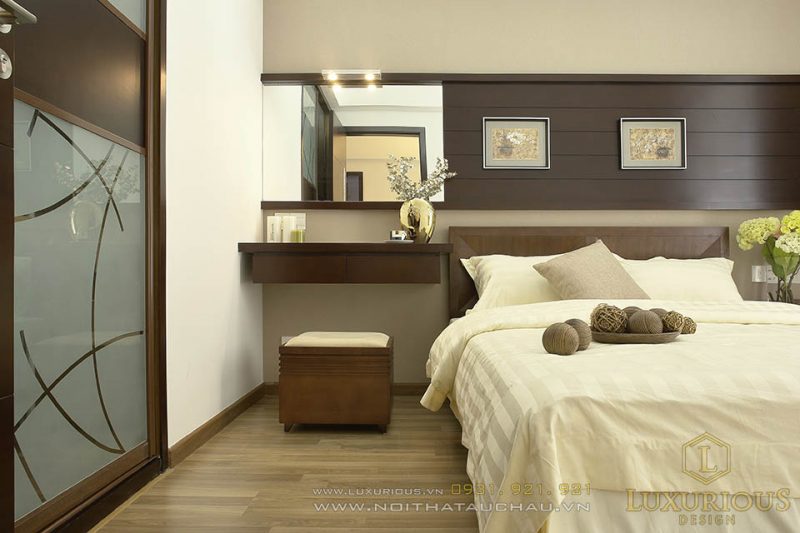 Thiết kế nội thất phòng ngủ chung cư đẹp theo phong cách Á Đông
