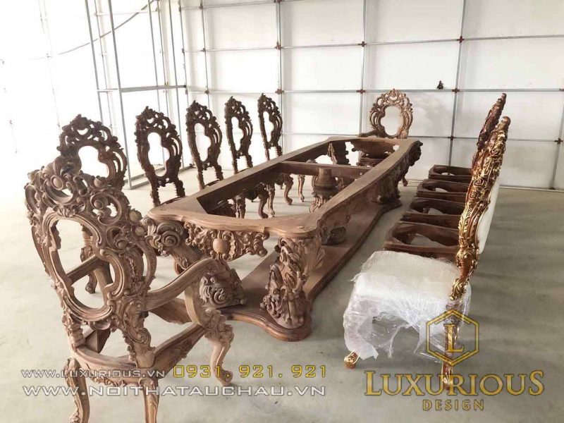 Sản phẩm bàn ghế ăn nội thất tân cổ điển tại nhà máy sản xuất Mộc Minh Đức thương hiệu Luxurious