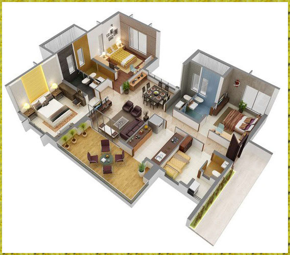 Mẫu thiết kế căn hộ chung cư 3 phòng ngủ 120m2