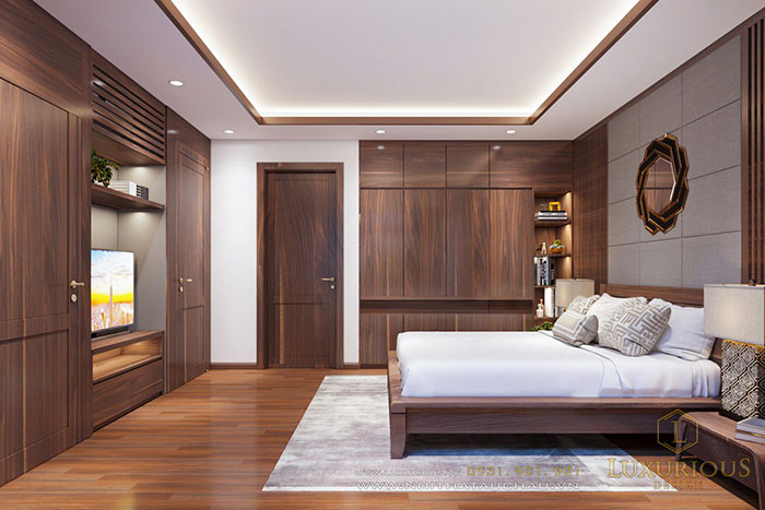 Phòng ngủ thiết kế gỗ tự nhiên óc chó