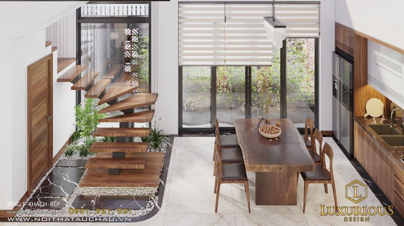 Thiết kế nội thất gỗ tự nhiên cho phòng bếp