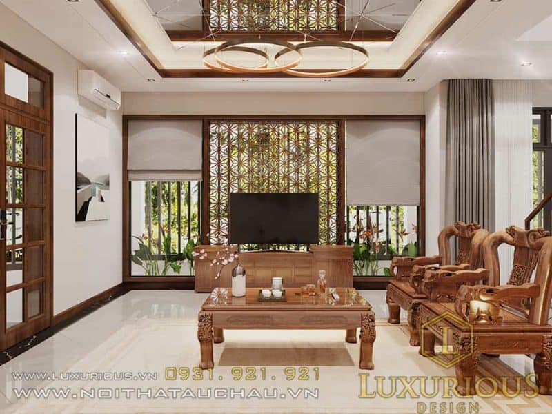 Thiết kế nội thất gỗ tự nhiên phòng khách