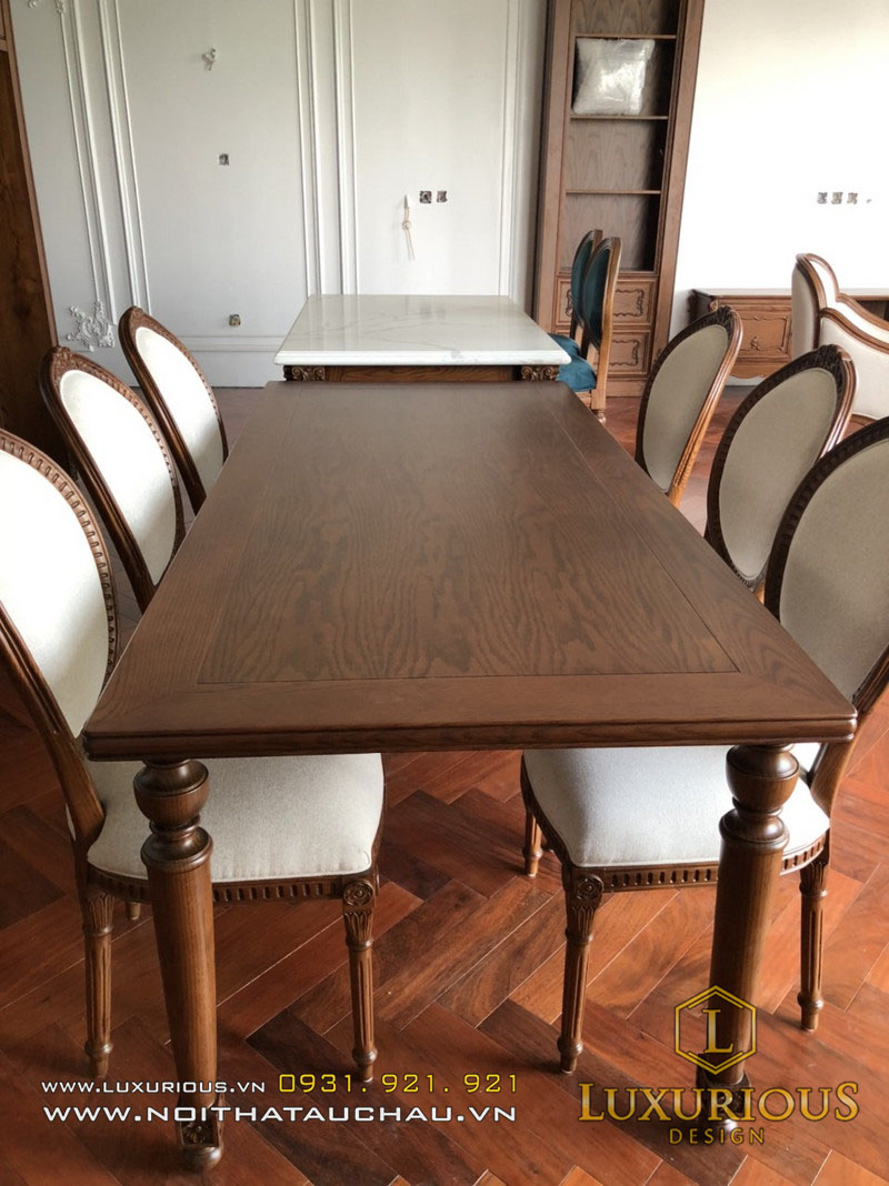 Mẫu bàn ăn 6 ghế thiết kế tân cổ điển sang trọng