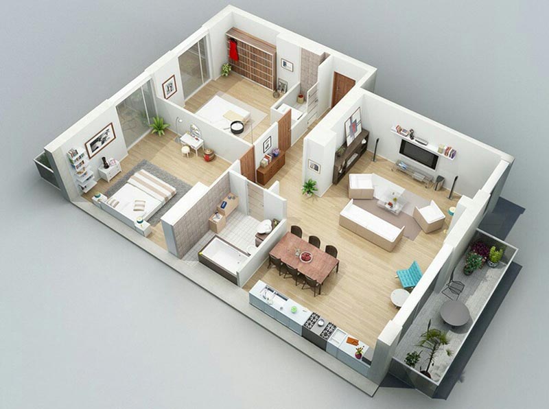 Thiết kế nội thất chung cư 90m2 2 phòng ngủ hiện đại
