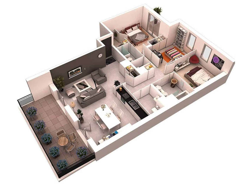 Thiết kế nội thất chung cư 90m2 3 phòng ngủ hiện đại