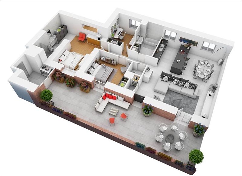Thiết kế nội thất chung cư 90m2 2 phòng ngủ hiện đại