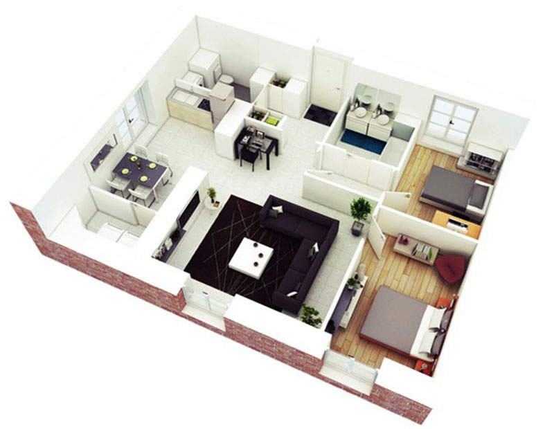 Thiết kế nội thất căn hộ diện tích 60m2 với 3 phòng ngủ