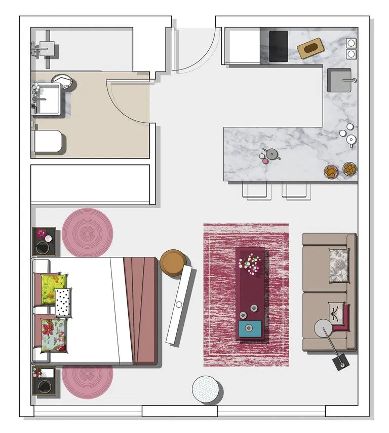 Bản vẽ mẫu thiết kế nội thất cho căn hộ 45m2 
