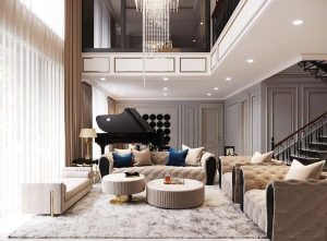 Xu hướng thiết kế phòng khách thông tầng hiện đại đẹp 2021