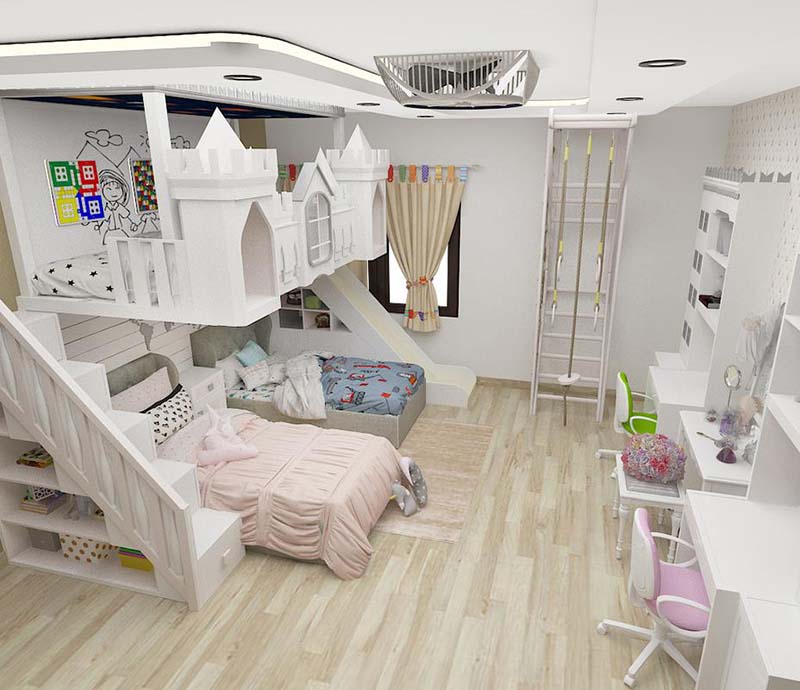 Mẫu thiết kế nội thất phòng ngủ cho bé trai bé gái