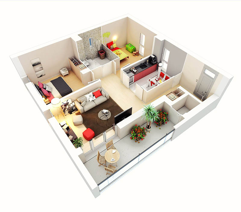 mẫu mặt bằng căn hộ chung cư 2 phòng ngủ