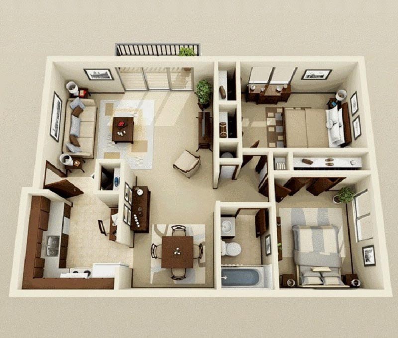 Mẫu thiết kế nội thất căn hộ chung cư 80m2 2 phòng ngủ hiện đại