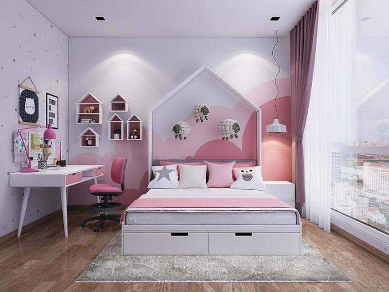 mẫu thiết kế nội thất phòng ngủ nhỏ 10m2 cho bé gái