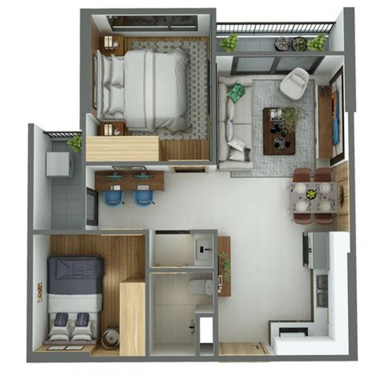 thiết kế nội thất chung cư vinhome ocean park 2 phòng ngủ đẹp