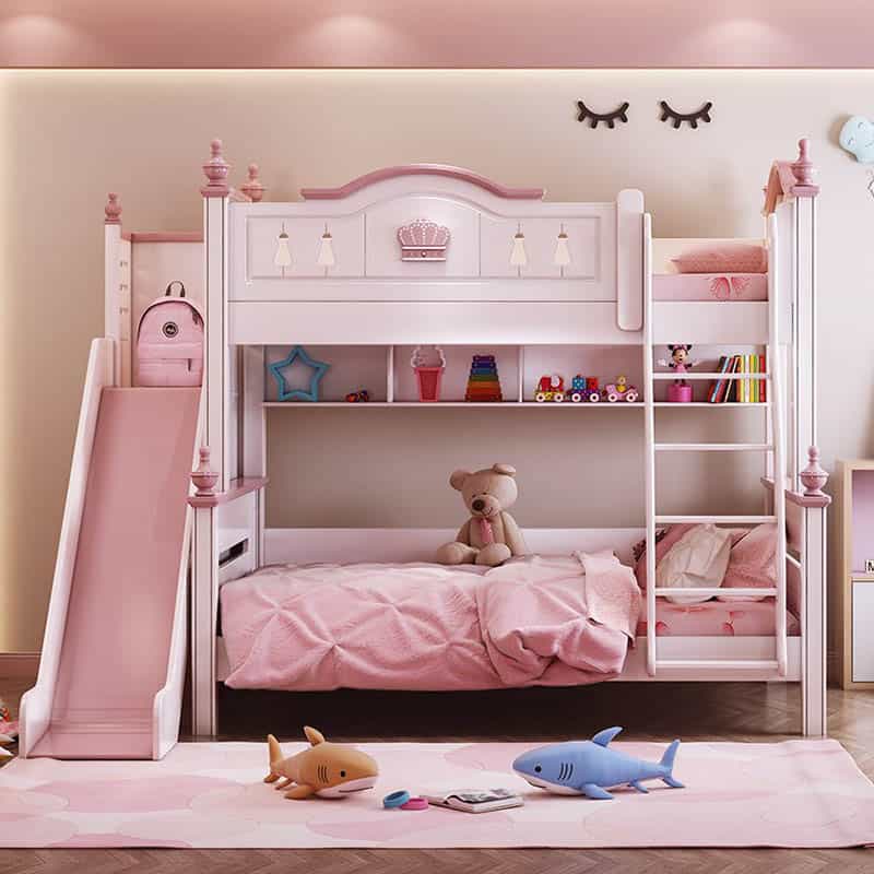 Mẫu thiết kế giường tầng đẹp phòng ngủ nhỏ cho bé gái xinh xắn