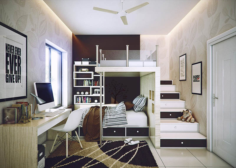 Mẫu thiết kế giường tầng người lớn cho phòng ngủ nhỏ đẹp tiện nghi