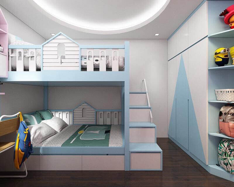 Mẫu thiết kế giường tầng đẹp phòng ngủ nhỏ cho bé trai