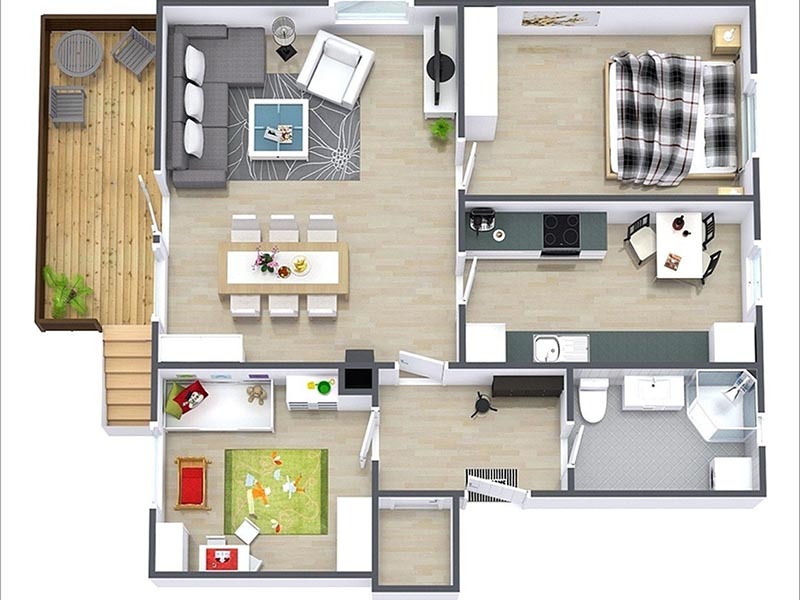 Mẫu thiết kế nội thất căn hộ chung cư 80m2 2 phòng ngủ đẹp hiện đại