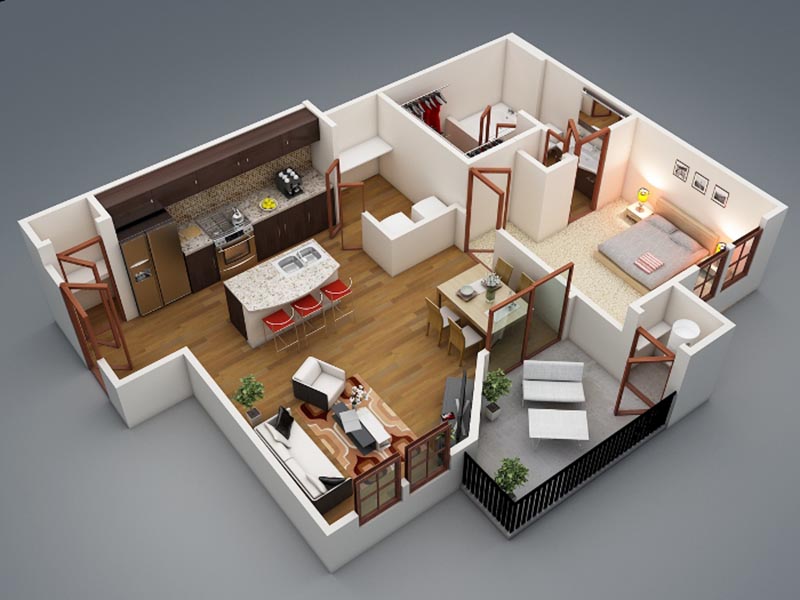 Mẫu hiết kế căn hộ chung cư 1 phòng ngủ Vinhomes đẹp hiện đại