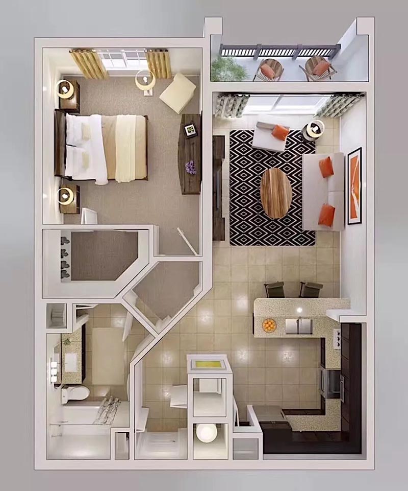 Mẫu hiết kế chung cư 1 phòng ngủ Vinhomes hiện đại thông minh