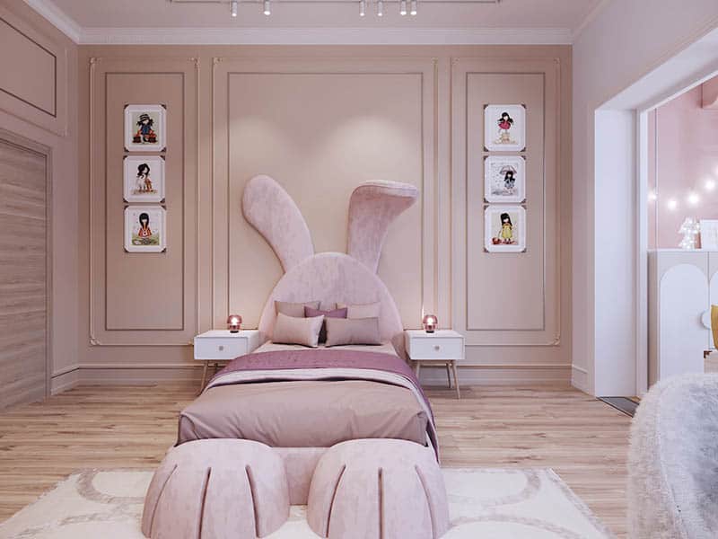 Mẫu thiết kế phòng ngủ 10m2 cho bé gái với màu hồng 