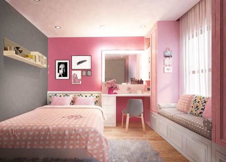 thiết kế phòng ngủ đẹp cho thiếu nữ dùng giấy dán tường