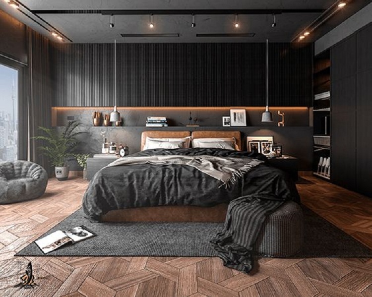 thiết kế phòng ngủ nam phong cách công nghiệp