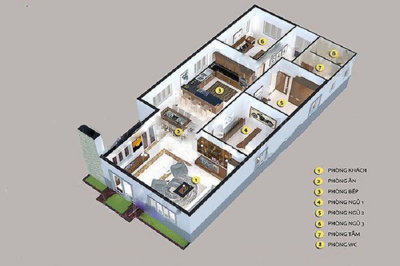 9 mẫu thiết kế nhà 1 tầng 3 phòng ngủ